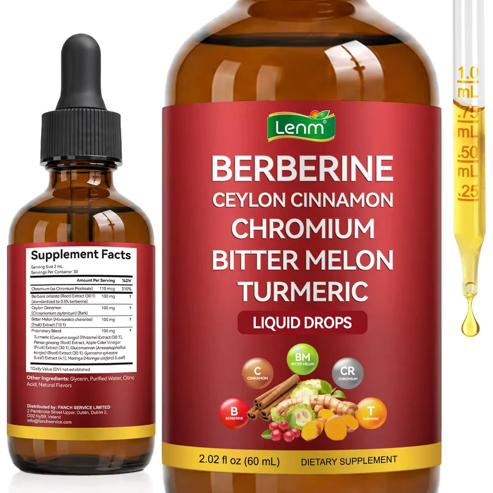 Berberine Liquid Drops with Chromium Ceylon Cinnamon Bitter Melon Turmeric for Blood Sugar Metabolism Support 60ml 30 Servings