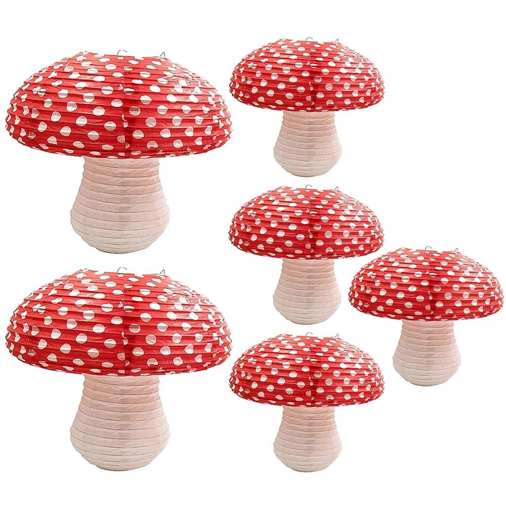 

6pcs Mushroom Paper Lanterns 3D Hanging Bright Colors Birthday Wedding Baby Shower Paper Lantern Decor Room Decor