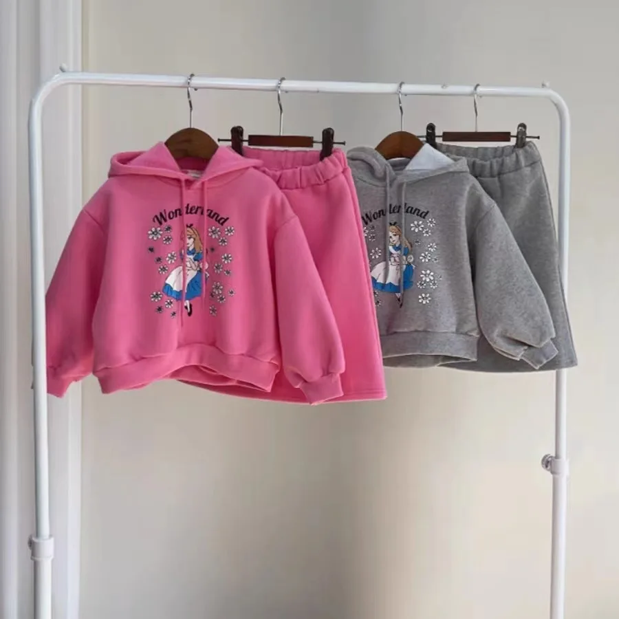 TZ230196 الخريف والشتاء فتاة طفل لطيف البلوزات المطبوعة تنوعا تصميم الأزياء تنورة مرونة الخصر عارضة البدلة