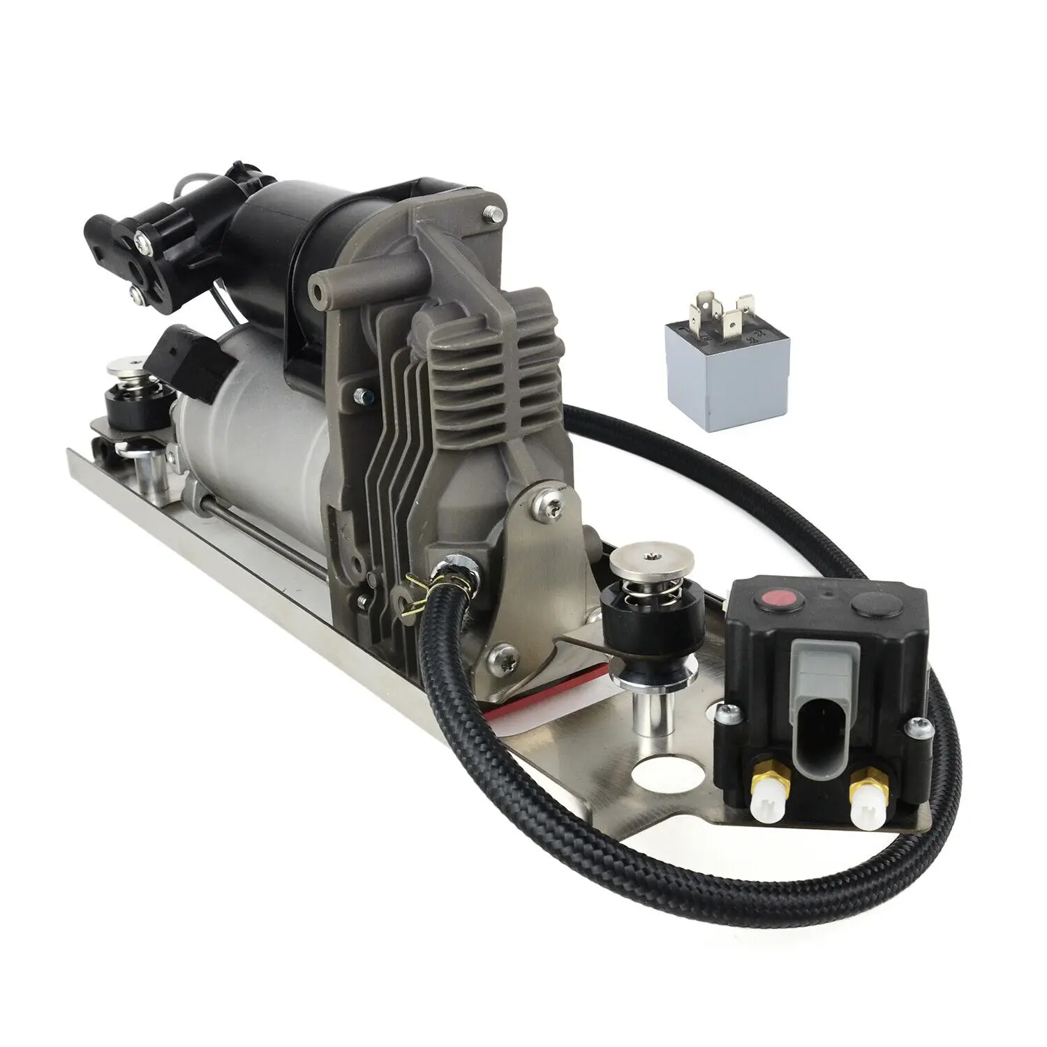 For BMW E61 2005- Air Suspension Compressor Pump Assembly with Bracket and Solenoid Valve Block 37106793778 37206792855