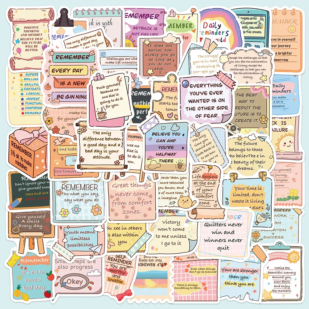 

50PCS Cartoon Inspirational English Short Sentences Stickers Decorative Phone Cases Water Cups iPad Waterproof Stickers Kids Toy