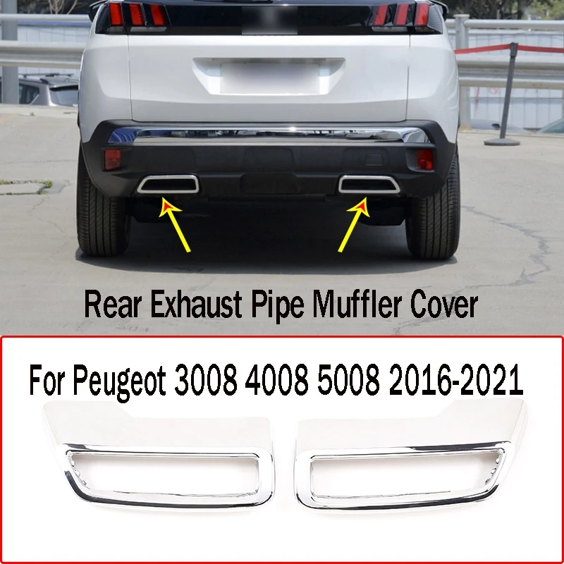 1Pair Chrome Rear Exhaust Pipe Muffler Cover Decor Trim Exhaust Pipe Tail Cover For Peugeot 3008 4008 5008 2016-2021