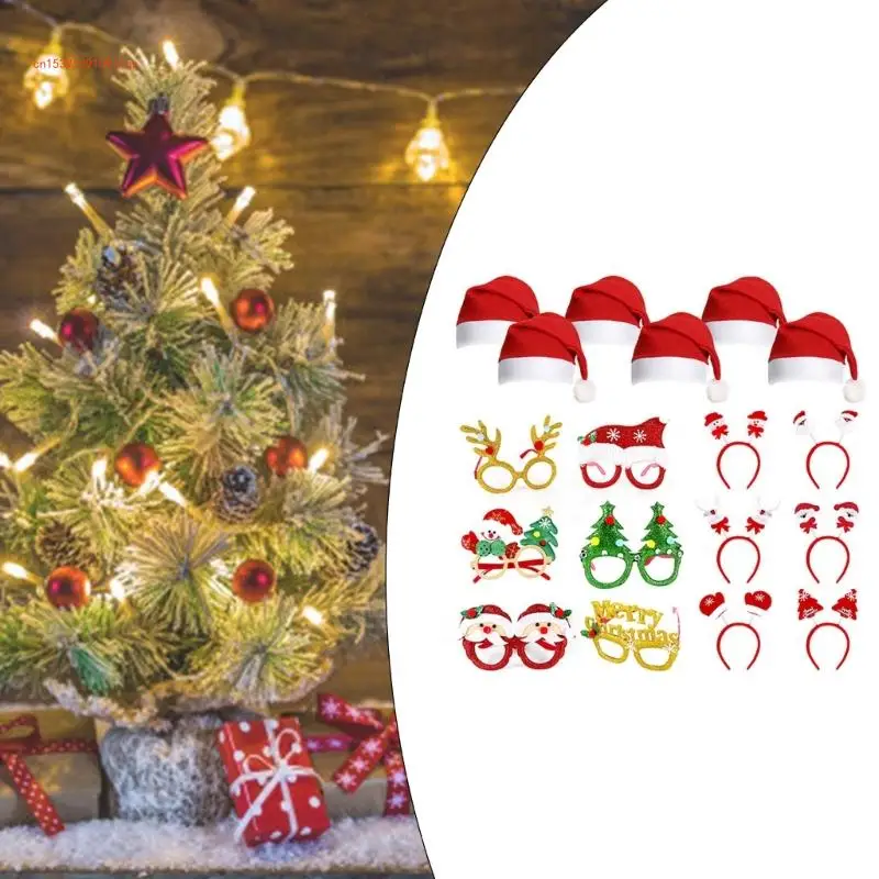 Christmas Glasses Frames Set with Christmas Hat Headband and Slap Bracelets