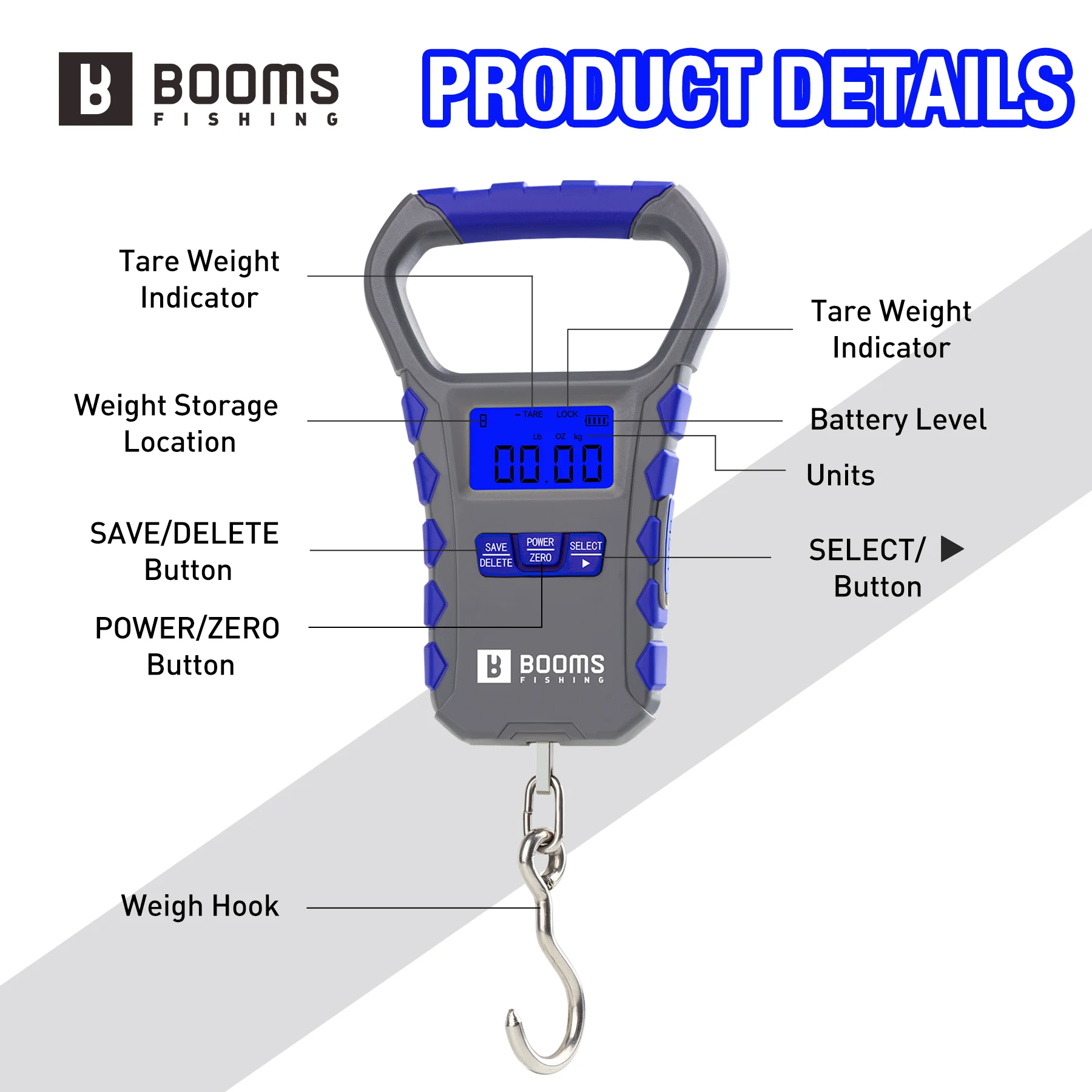 Booms Fishing Small Fish Gripper LCD With Rechargeable Digital 65LB/30KG Fishing Scale Portable Weighing Scale Fishing Tools Set