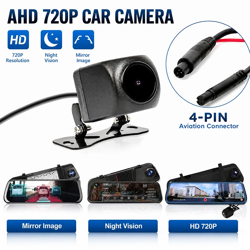 AHD 720P HD Night Vision Rearview Camera 4 Pin 2.5mm IP67 Waterproof For Car Automatic Reversing