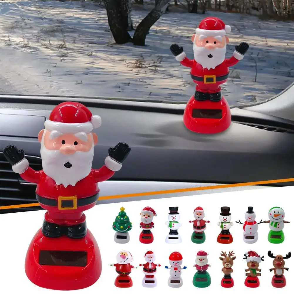 Christmas Solar Powered Shaking Head Rocking Doll Cute Car Solar Ornament Santa Claus Tree Snowman Elk Bobblehead Doll Interior