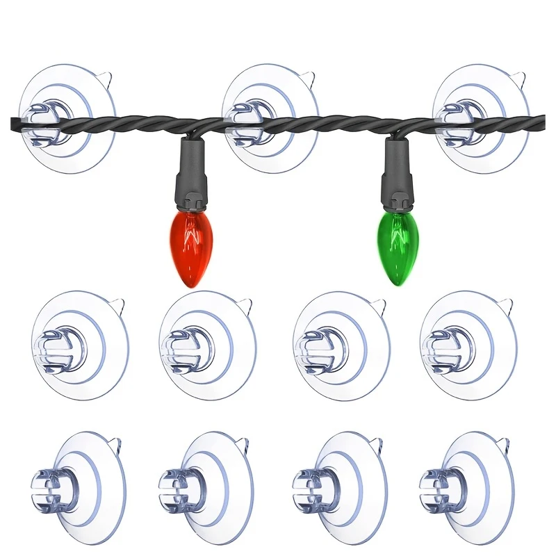10pcs Christmas Light Suction Cup Hooks, Auxiliary Hooks, Light String Hooks Holders, Rope Light Caddy Window Suction Cup Clips