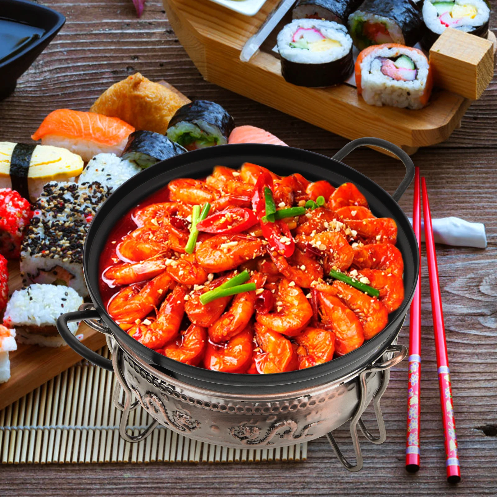 موقد برونزي، موقد كحول حديدي، أواني طهي محمولة للتخييم، قاعدة وعاء صغيرة لتوفير البوفيه، وعاء ساخن في الهواء الطلق