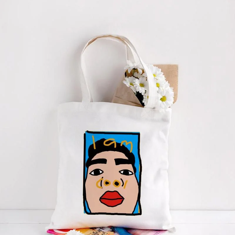 

I Am Cool Funny Graphic Girls Canvas Tote Bag Kawaii Cute Korean Fashion Street Reusable Shoulder Bags Girls Casual Canvas Bag