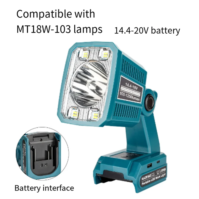 

ABYN-Outdoor Lamp 14.4-20V Li- Battery 18W Jobsite Light Cordless Handheld Spotlight For Night Fishing For Camping Emergency