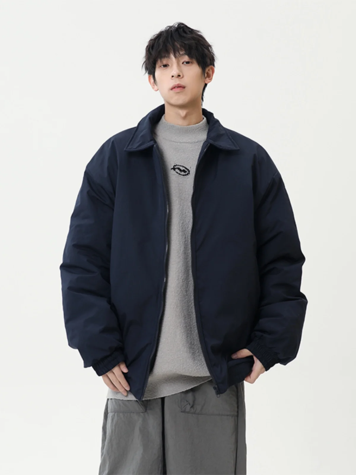 Men's Bomber Flight Jacket Cotton Coat Short Style Collar Flip Winter Warm Polyester Fiber Long Sleeve Zipper Closure  C...