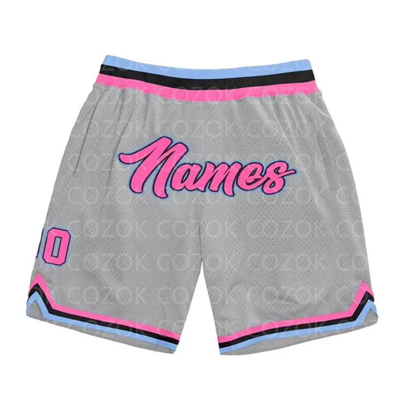 Custom Gray White Blue Red Authentic Basketball Shorts 3D Printed Men Shorts Your Name Mumber Quick Drying Beach Shorts