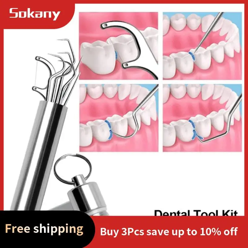 HIM-3X Flossing Metal Toothpicks Set Reusable Toothpicks Portable Toothpick Floss Teeth Cleaner Oral Care Cleaning Tools,A