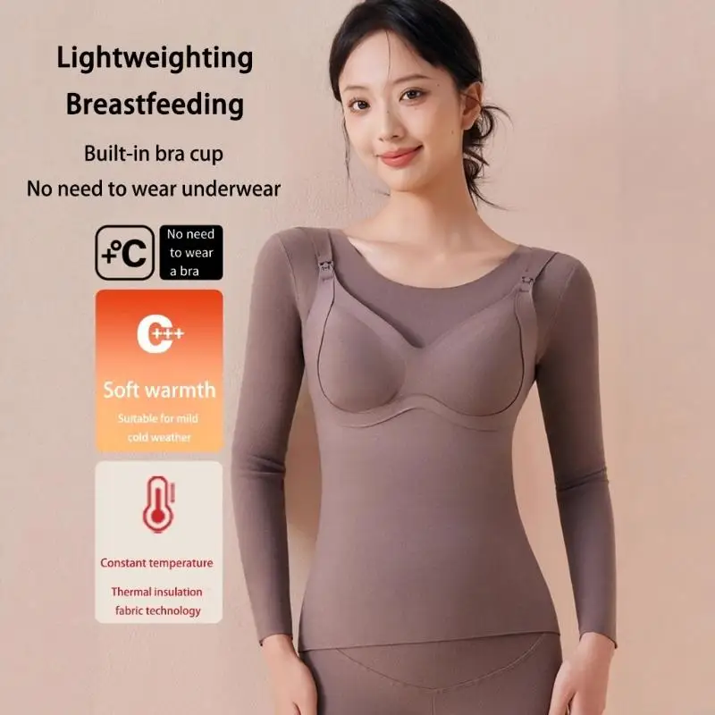  Heating Maternity Base Layers Stretchy Nursing Top with Full Abdomen Coverage Winter Autumn Essential for Expecting Mom