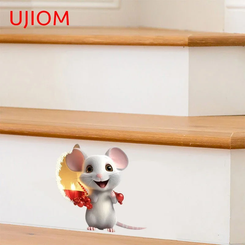 UJIOM 13cm X 12.4cm Cartoon Mouse Hole Tear Wall Sticker Interesting Creative Living Room Bathroom Decal Wallpapers Home Decor