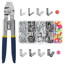 Fishing Crimping Tool Kit Stainless Steel Crimp Fishing Pliers Wire Rope 590pcs Crimp Sleeves Beads for Fishing line tubes