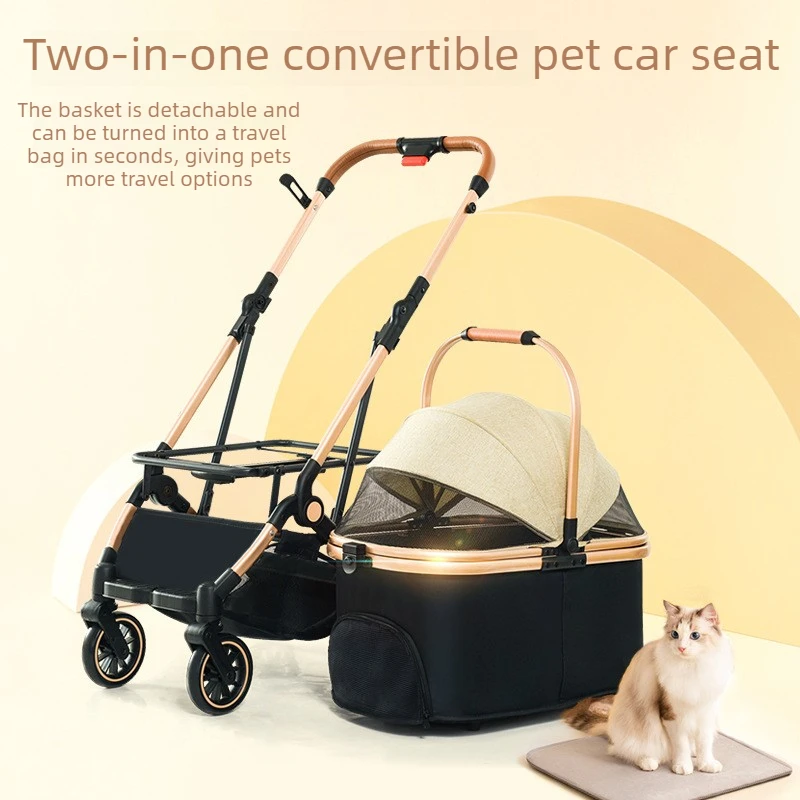 Outdoor Foldable Pet Stroller Detachable Basket Dog Strollers Small Medium Luxury Cat Stroller One Click Storage Pet Trolley