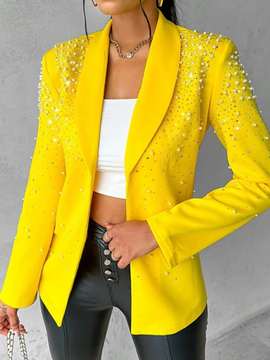 

Women Elegant Long Sleeve Beaded Work Blazer Coat