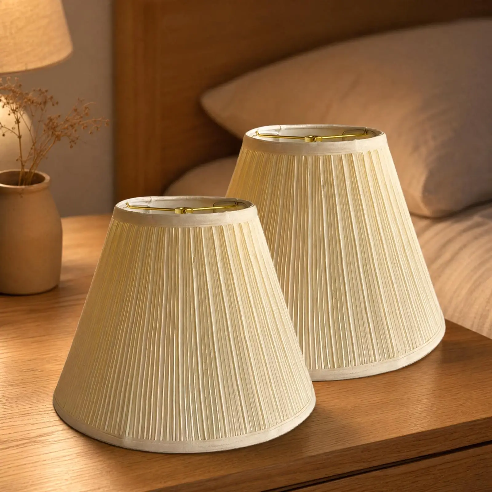 2 Pieces Tapered Cloth Lamp Shade Medium Vertically Pleated Lamp Shade Lampshade Light-Diffusing Easy to Install