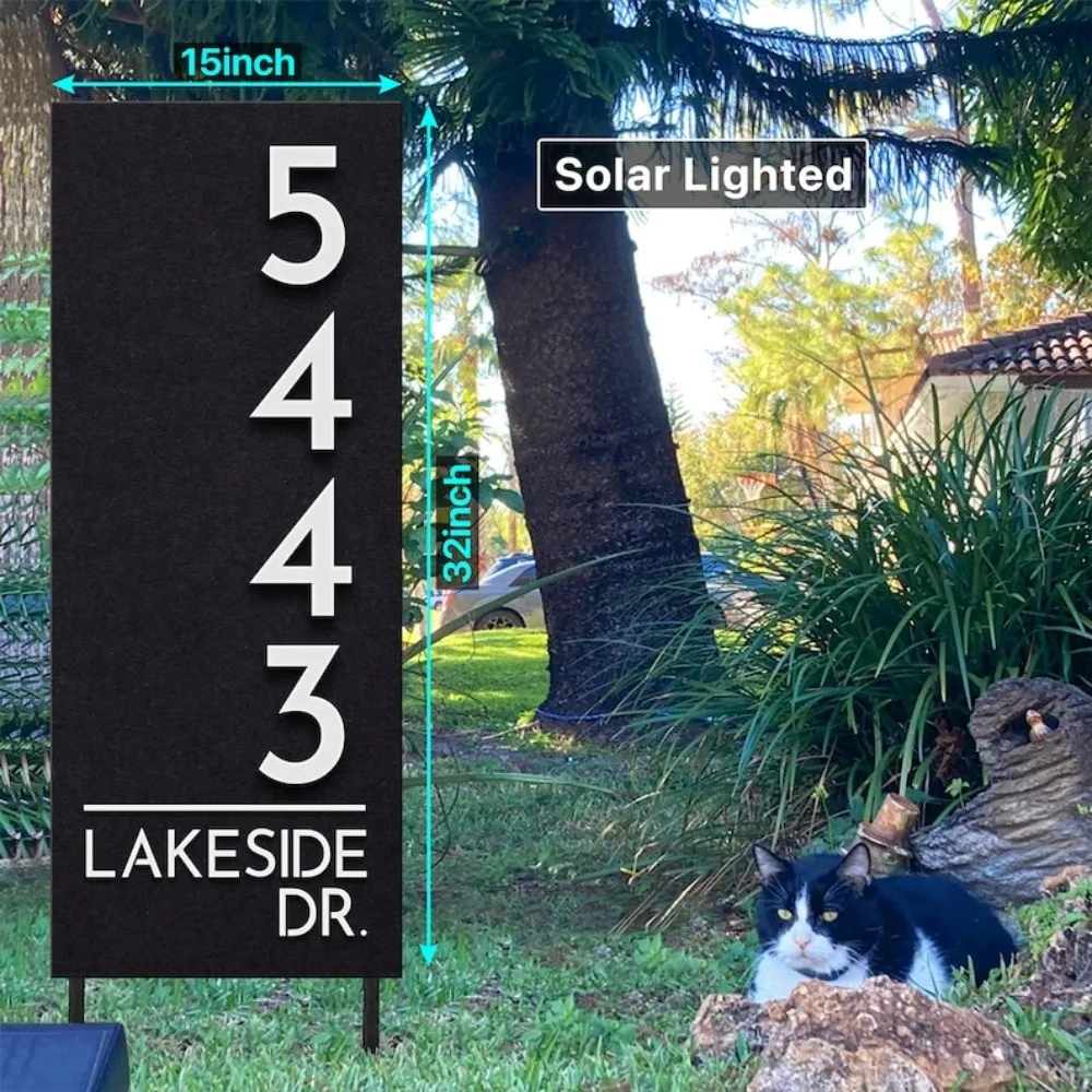 Solar Lighted Driveway Address Marker House Numbers Yard Lawn Large Address Sign