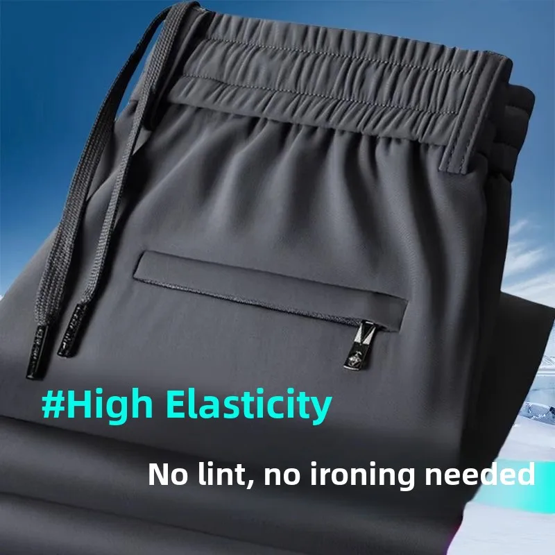 New 2025 Men's Ice Silk Sports Casual Pants Thin Loose Long Trousers for Work Summer Breathable Comfortable Straight Leg Pants