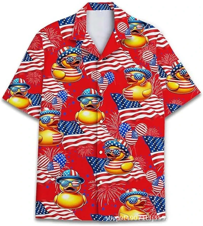 

Duck 3d Printed Hawaiian Shirts Men Fashion Cute Animal Print Short Sleeve Beach Shirt Women Casual Button Blouse Men's Clothing