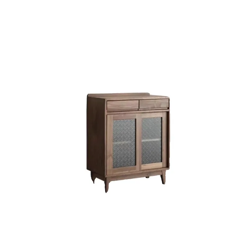 Nordic solid wood side cabinet, black walnut dining side cabinet, small apartment dining room against the wall tea cabinet