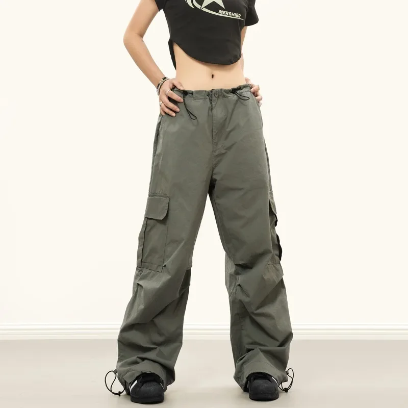 

Women’s Cargo Pants Spring Autunm Baggy Big Pocket Wide-leg Trousers Casual Street Style Plus Size Clothing Grey Green White