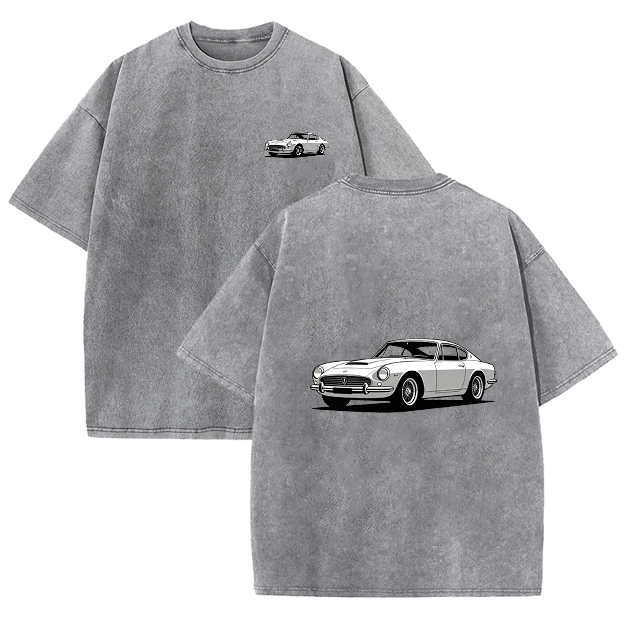 

Men's Vintage Sports Car Print T-Shirt Washed Pink Retro Classic Car Oversized Streetwear Short Sleeve Tee Men's T-shirts