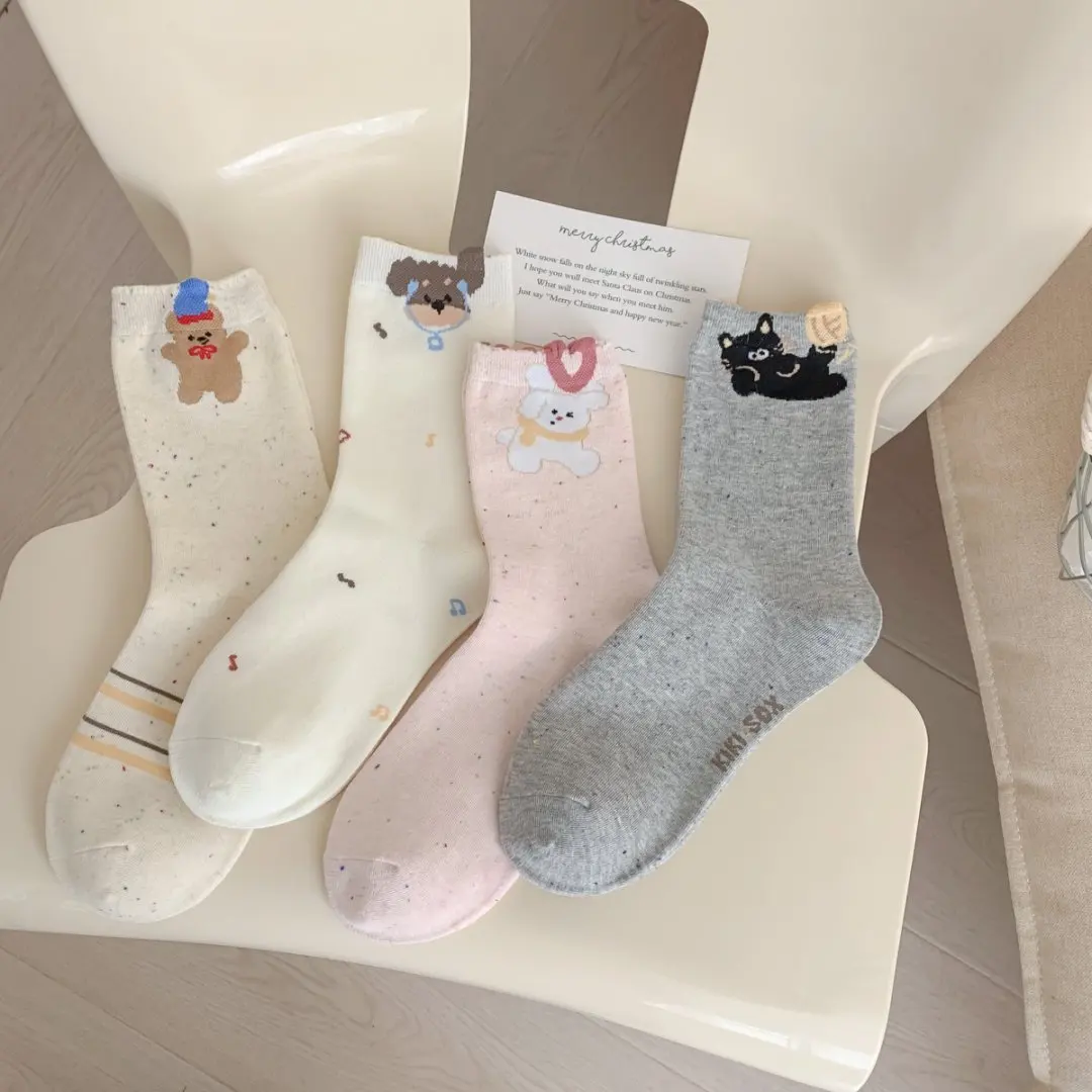 Children's Fun Point Yarn New Cute Cat Dog Cartoon Cotton Socks Mid-tube Socks Women's South Korea Ins Stacking Socks Women