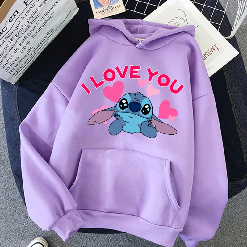 Sudaderas con capucha de dibujos animados de Disney Stitch para mujer, sudadera de Anime Harajuku, sudadera de Manga, ropa de calle Unisex, HIP HOP, Invierno