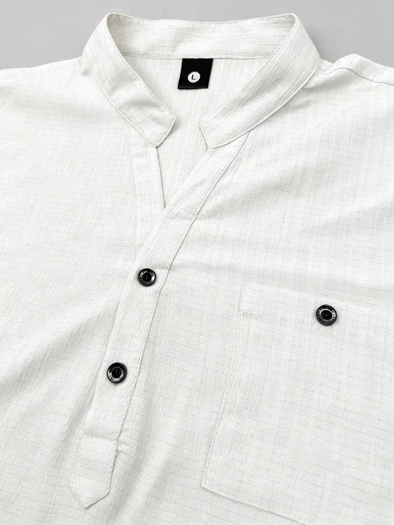 2026 Neues Herren Kurzarm Henley-Shirt mit Stehkragen und Tasche, Locker Geschnitten, Sommer Strand Alltags-Freizeitoberteil – Detail 9