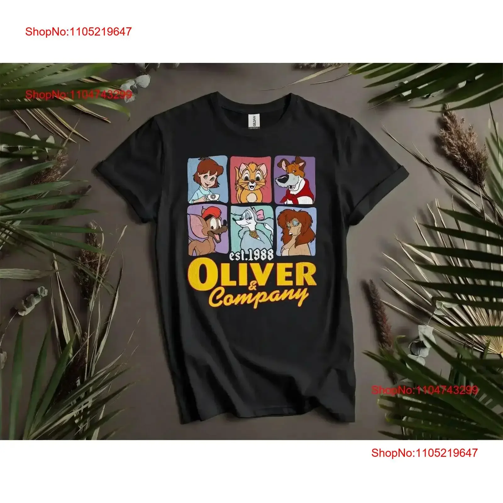

Oliver Company Characters Group Shot 1988 T Shirt for vintage Washed Casual Comfortable Soft Slightly fashion Versatile