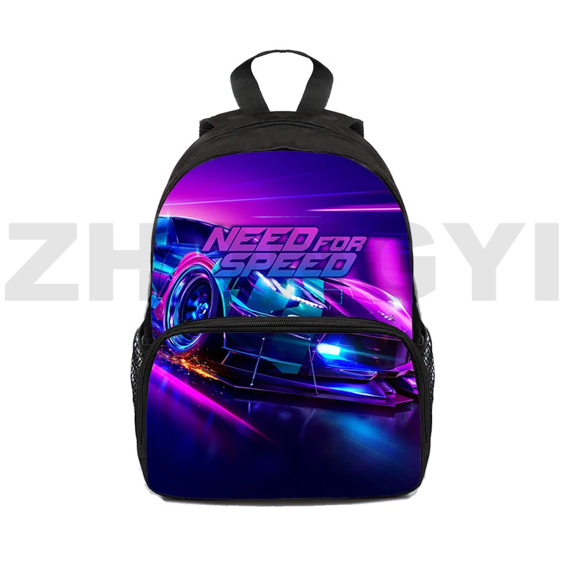 Mochila 3D de moda para hombres y mujeres, Bolsa Escolar de juego de carreras NFS, coche para adolescentes y niños, moda informal