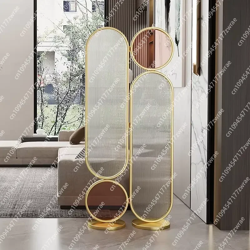 Drill-free Fluted Glass Folding/Sliding Partition Screen Decorative Divider for Living Room Entrance (Facing the Door)