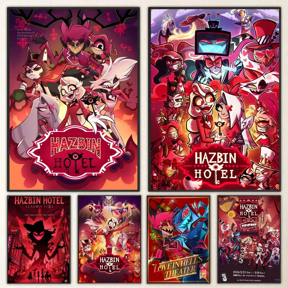 TV Series Hazbin Hotel Poster Self-adhesive Art Waterproof Paper Sticker Coffee House Bar Room Wall Decor