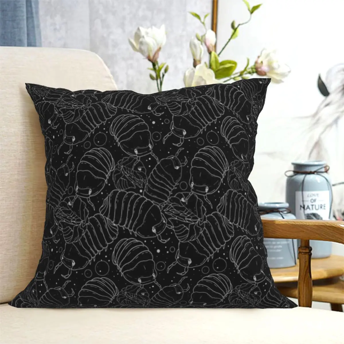 Monochrome Isopods 2 Cushion Pillow Cover Black Living Room Anime Pillow Home Decoration Accessories Customizable