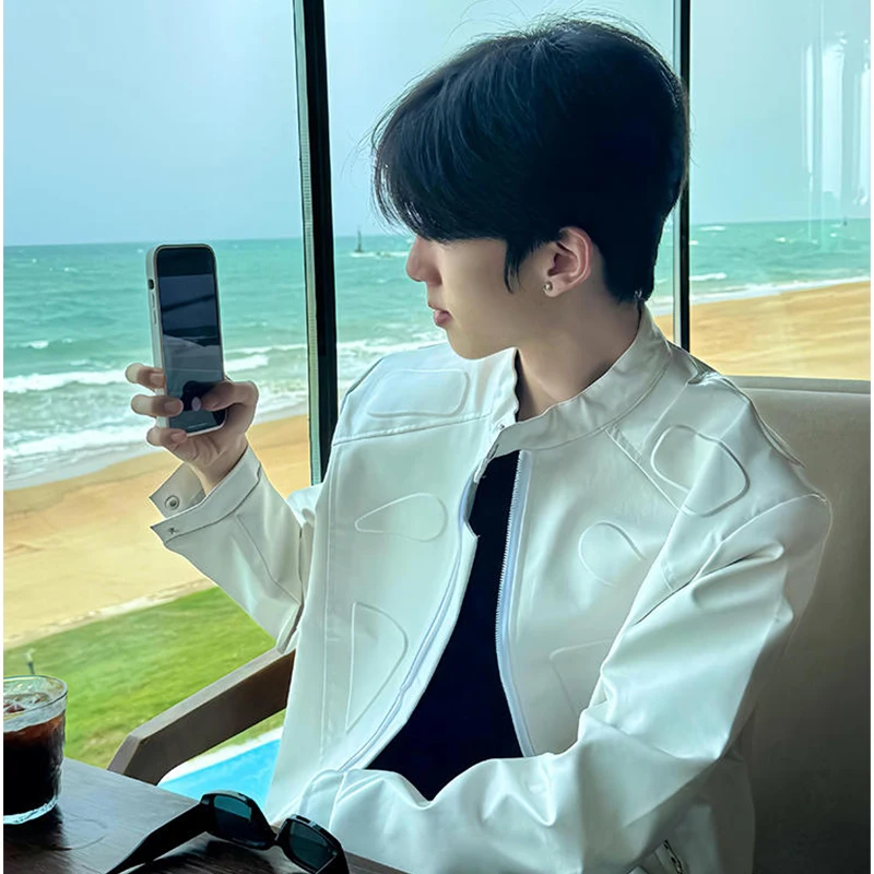 

Кожаный костюм Jaet для мужчин, весенне-осенний крутой воротник-стойка с высокой чувствительностью, мотоциклетная одежда в американском стиле ретро