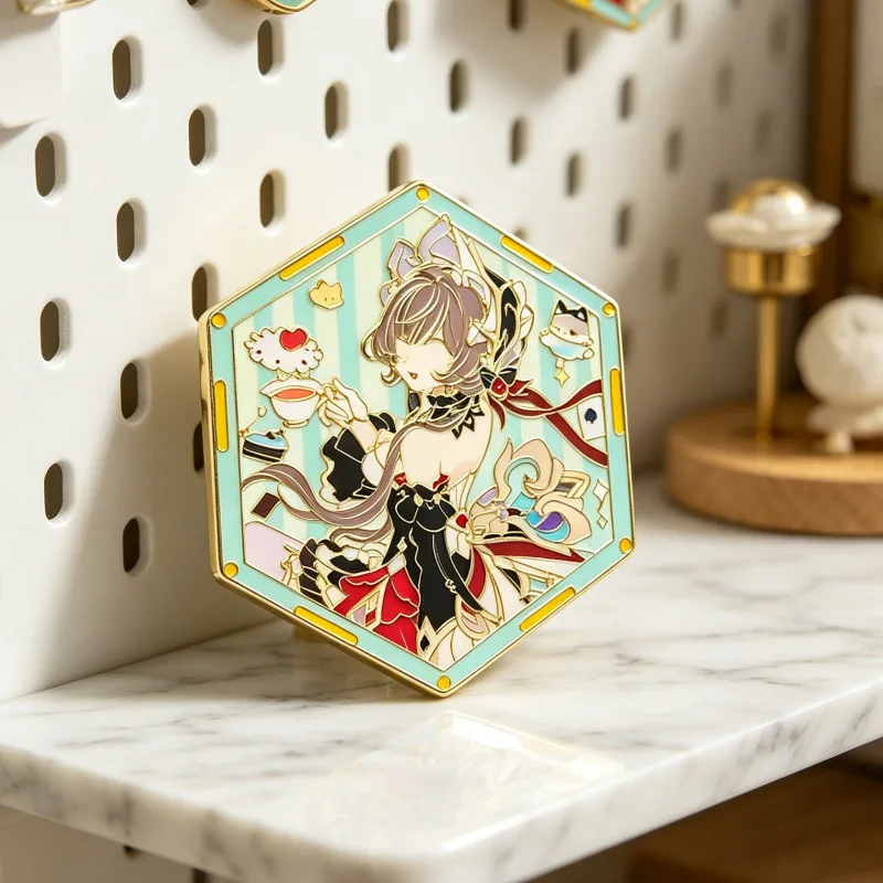Marionette Hexagon Enamel Pin Badge, Anime Fanart Metal Lapel Brooch for Backpack, Collectible Gift