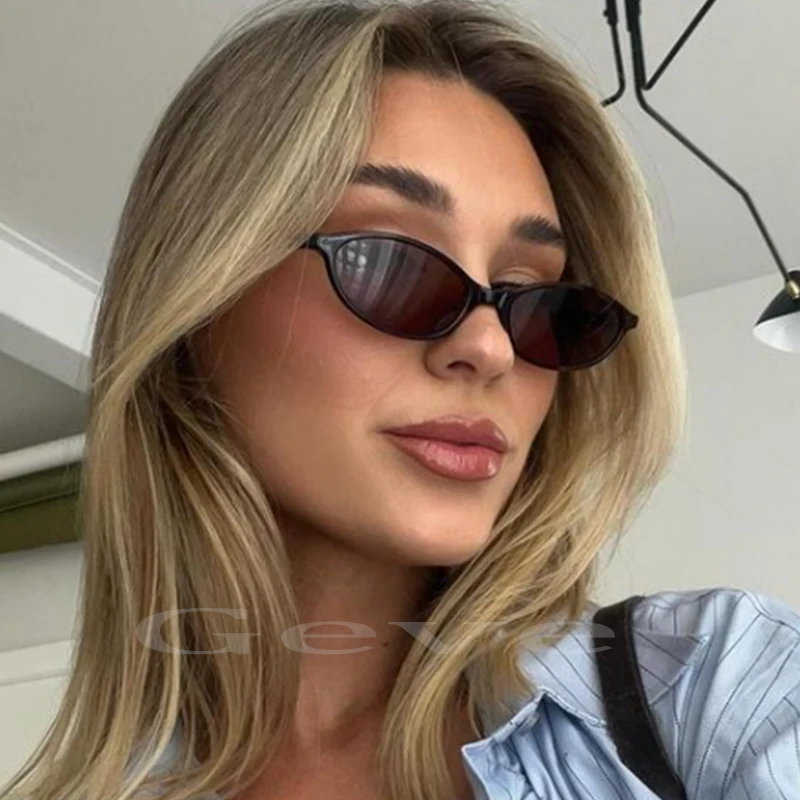 Trendy Small Oval Sunglasses Women New Sexy Narrow Frame Sunglasses Shades Fashion Cute Decorative Glasses Female Oculos De Sol