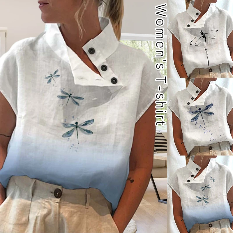 Women Vintage Blouse  Fashion Short Sleeve Elegant Cotton White Shirt Summer Casual Chic Y2K Streetwear Tunic Tops