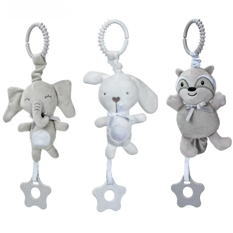 Soft Infant Crib Bed Stroller Mobile Hanging Rattle Toys Baby Rabbit Elephant Cat Toy Trolley 0-12 Newborn Plush Educational 1PC