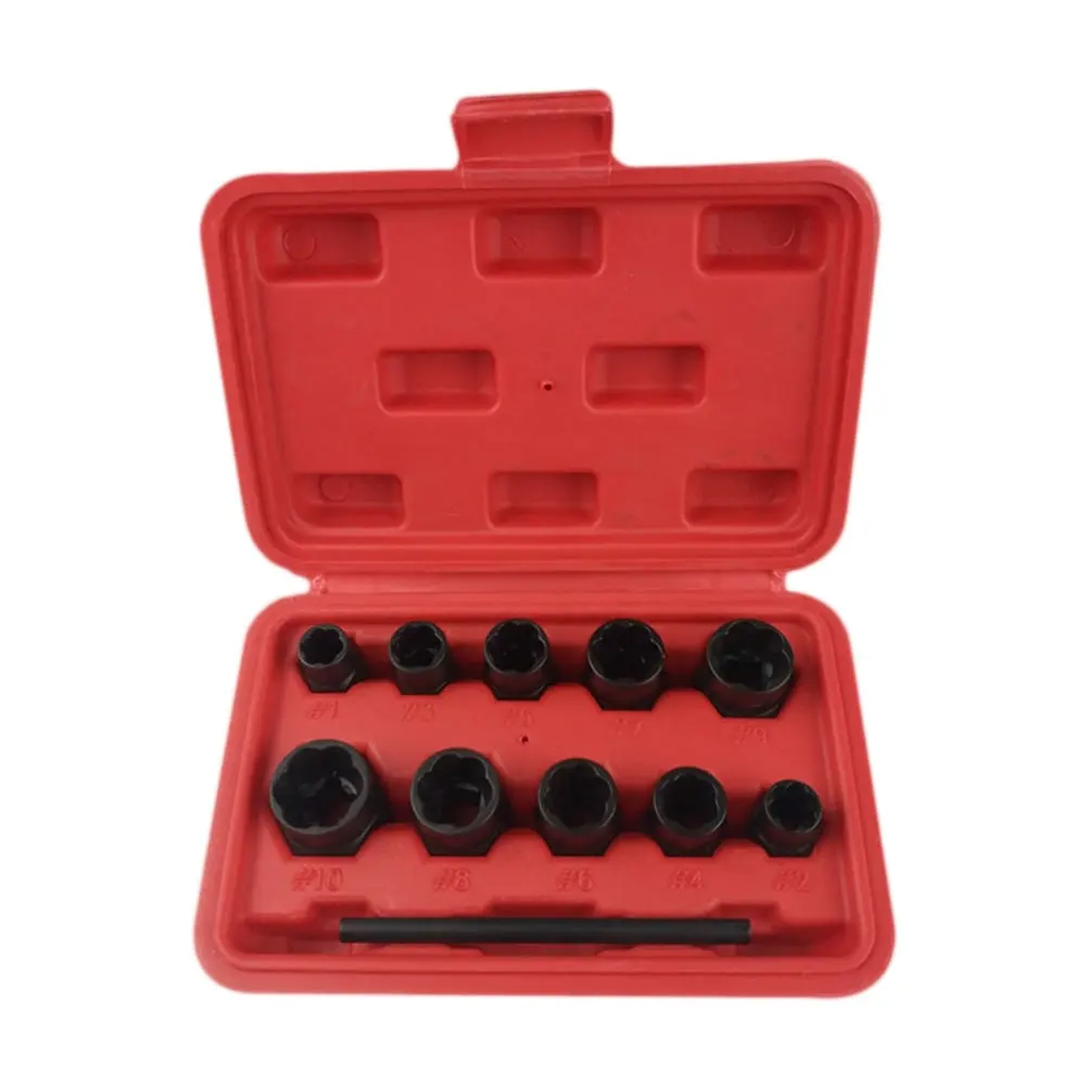 

11Pcs Damaged Nut Extractor Set Steel Alloy Stripped Broken Rusted Nuts Remover Tool Kit for Drills and Bolts Repair