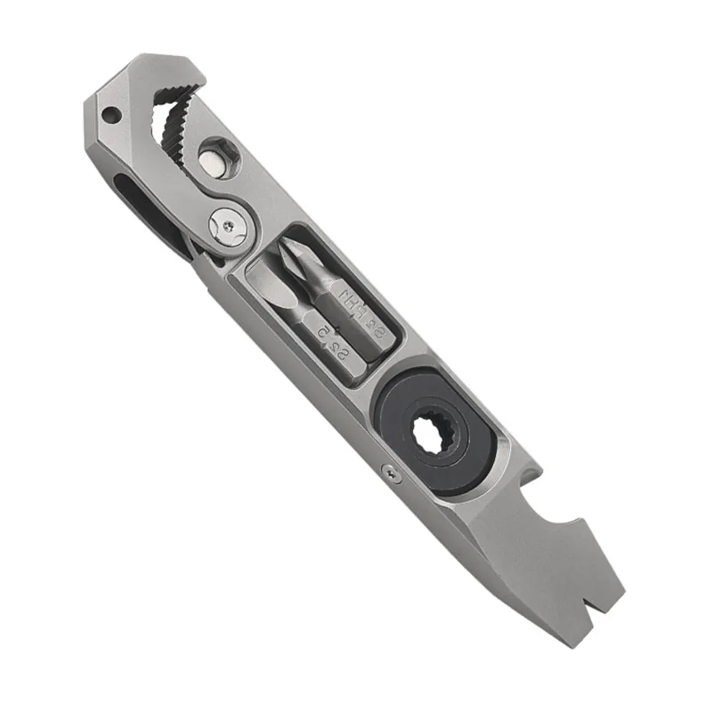 Lightweight Titanium EDC Pry Bar Tool Keychain Multitool Screwdriver with Hex Key Adjustable Wrench for Everyday Carry