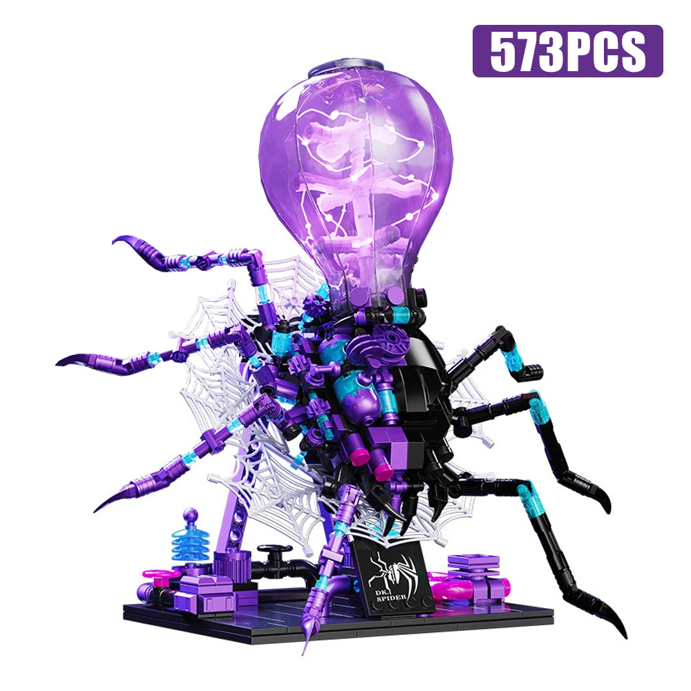 

Creative Mechanical Purple Light Bulb Spider Building Blocks Technical Assembly Spider MOC Bricks Toys Children Halloween Gifts