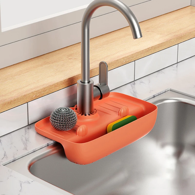 Faucet Splash Proof Drain Rack Sink Drainage Mat Rubber Anti Slip Countertop Pad Kitchen Cloth Sponge Wipe Drain Storage Rack