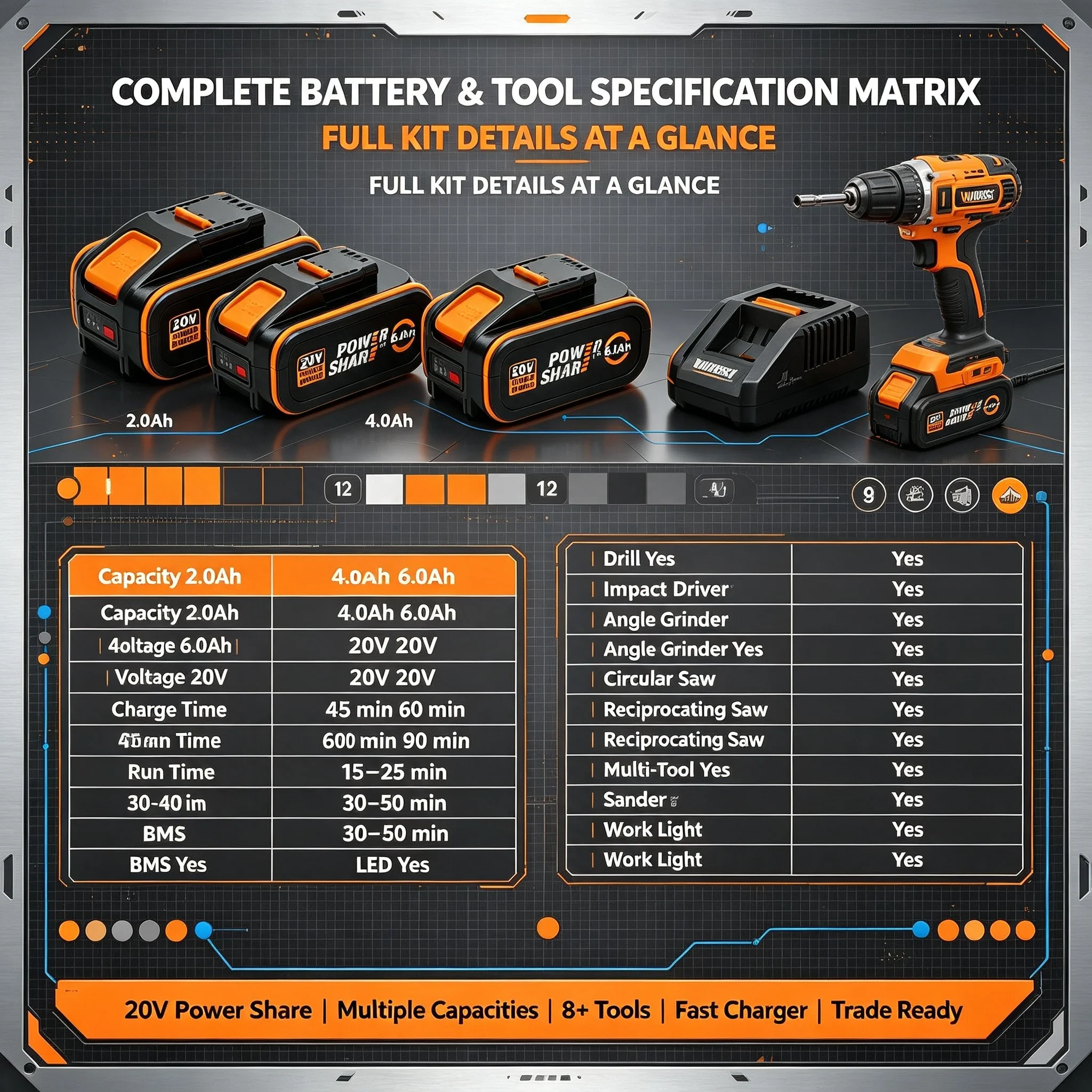 WORX 20V Lithium Battery WA3575 8.0Ah Li-ion  Fit WORX Cordless  Angle  Grinder Drill  Durable Shell  Cutting  Grinding  Work