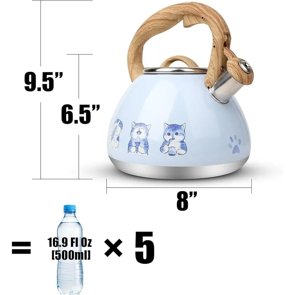 Bollitore per il tè con fischio Teiera in acciaio inossidabile Fischio forte Manico anti-calore per uso alimentare Compatibile con piano cottura 2,7 litri