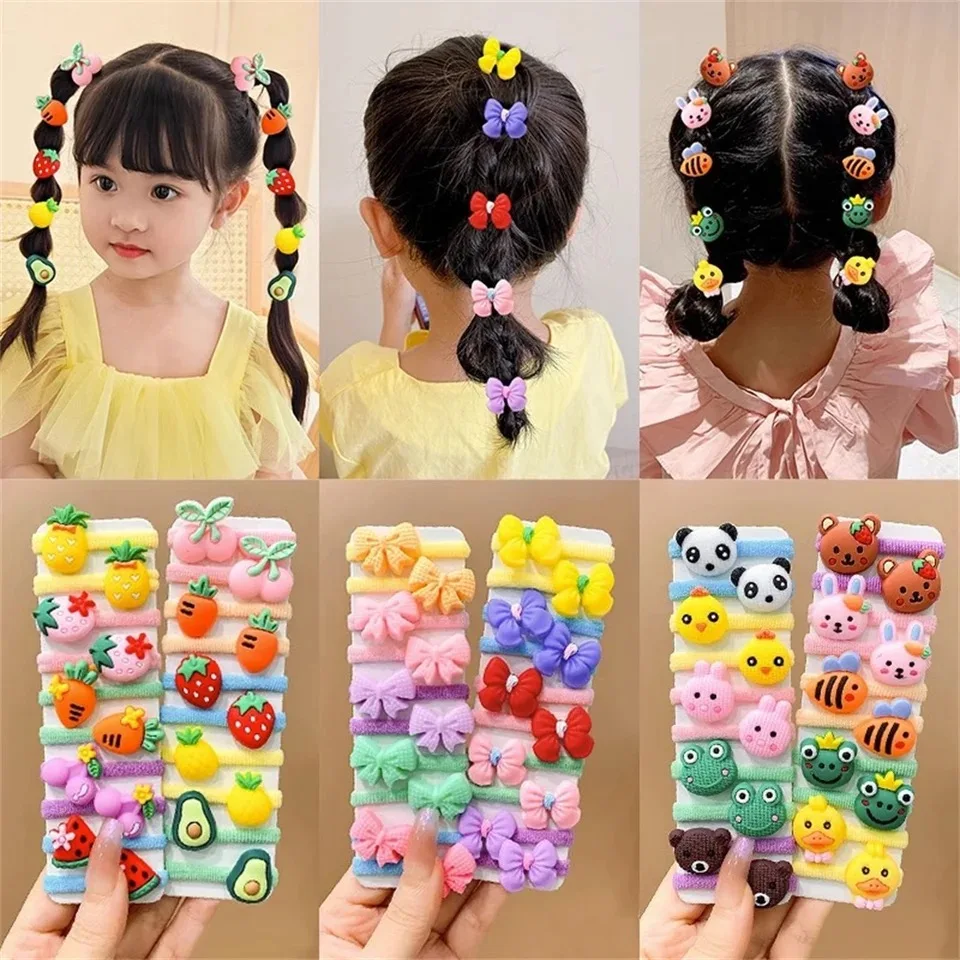 10Pcs/Lot Cute Cartoon High Elastic Hair Ties For Children Hair Accessories Little Girl Candy Hair Circle Hair Ropes Headdress