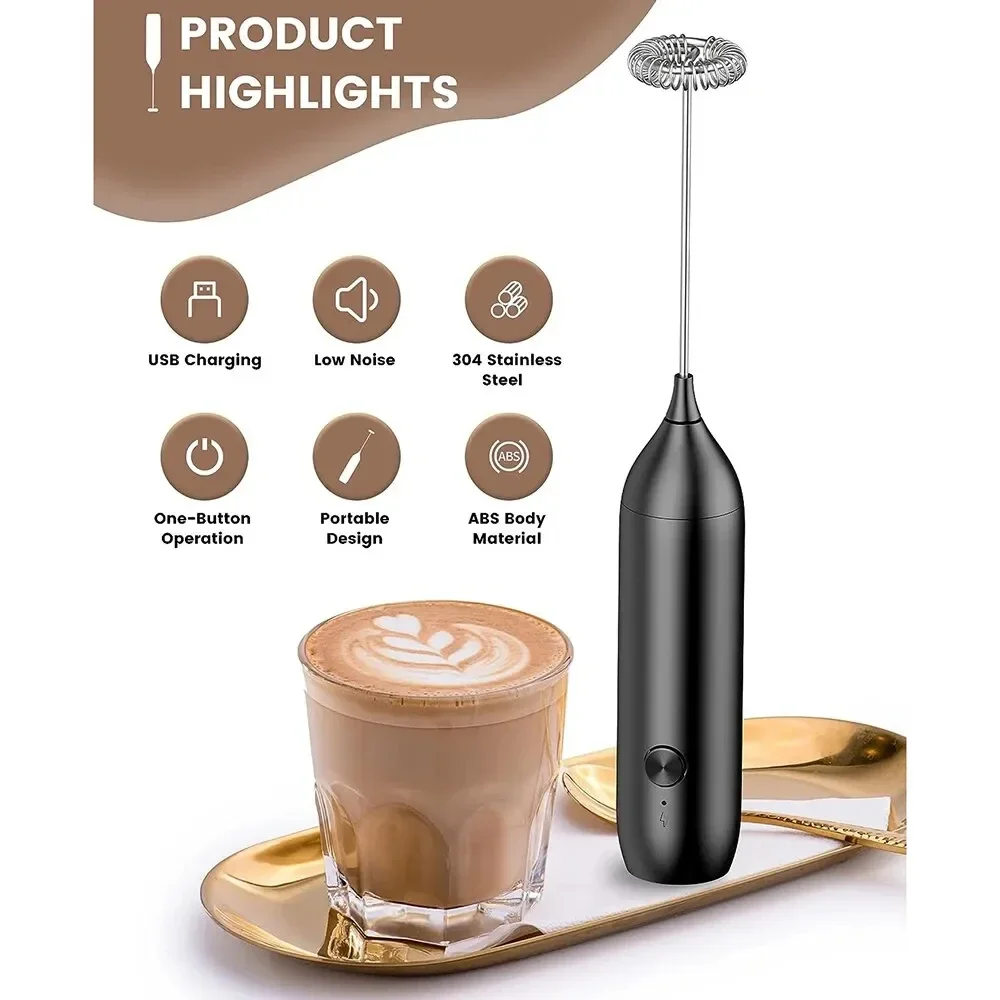 Frother elétrico recarregável do leite, Handheld Wand para a bebida do café, Cappuccino Mini Frother